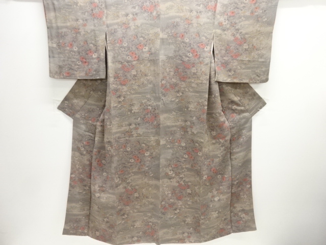 縮緬地寺塔に草花模様小紋着物